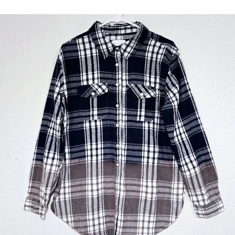 Panache Apparel Fair & Square Flannel Shirt NWOT Navy Blue White Plaid